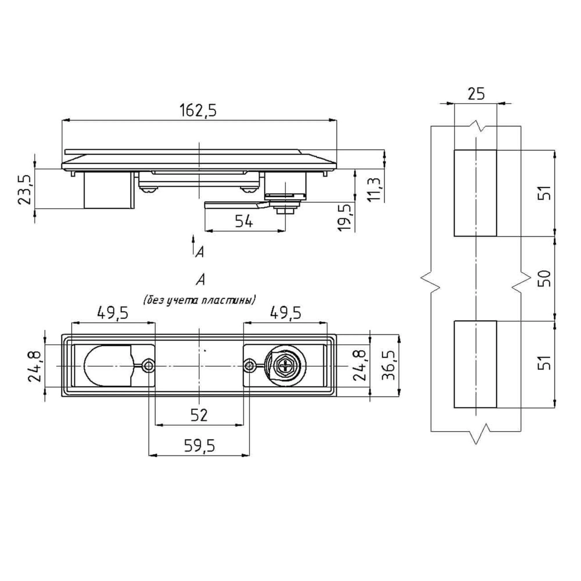 Замок-ручка MS-8611-2-1KA (ригель прямой, английский ключ) — артикул 8611-2 KA C — Чертёж Замок мебельный MS-8611-2-1KA (ригель прямой, английский ключ) — Чертёж 1
