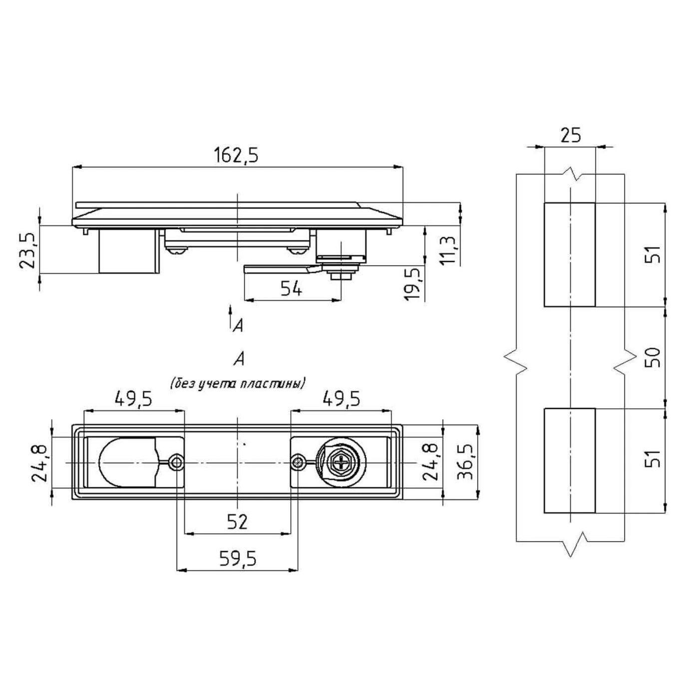 Замок-ручка MS-8611-2-1KD (ригель прямой, английский ключ) — артикул 8611-2 KD C — Чертёж Замок мебельный MS-8611-2-1KD (ригель прямой, английский ключ) — Чертёж 1