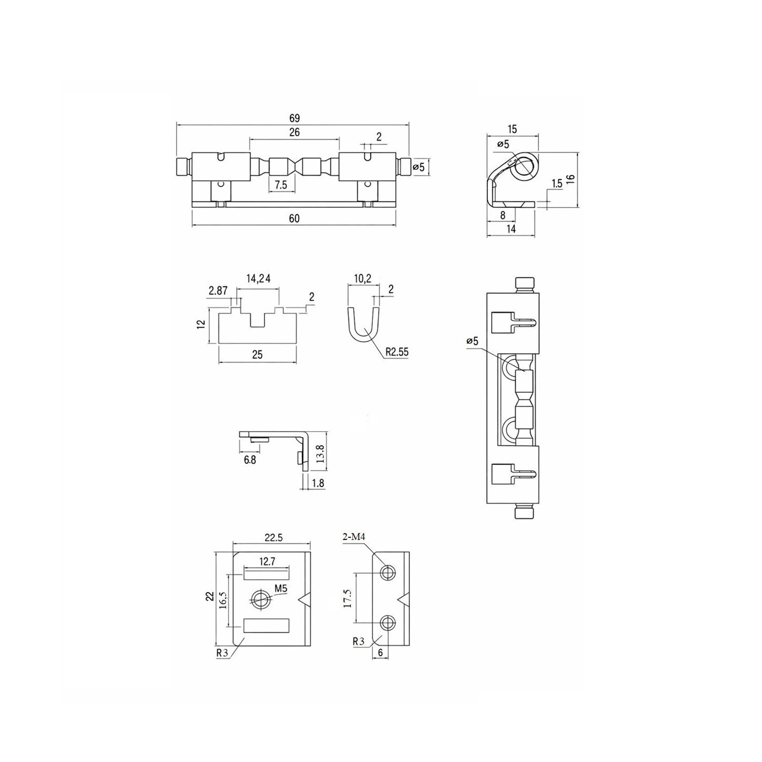 Петля PS002-1MS оцинкованная сталь — артикул AE-1.5 — Чертёж Петля PS002-1MS оцинкованная сталь — Чертёж 1