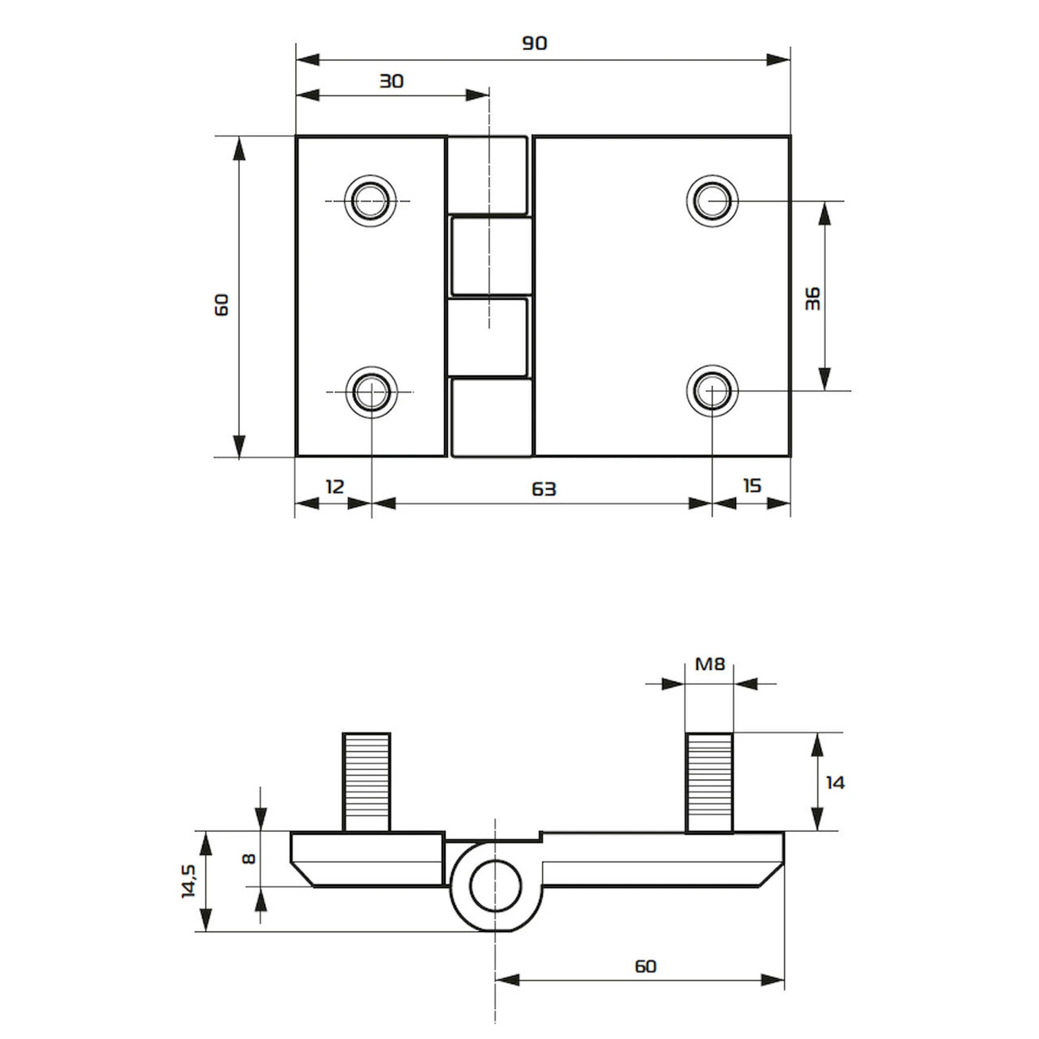 Чертёж Петля CL226-4A 60х90 М8 черная (гайка М8*8 оц. - 4 шт.) — Чертёж 4