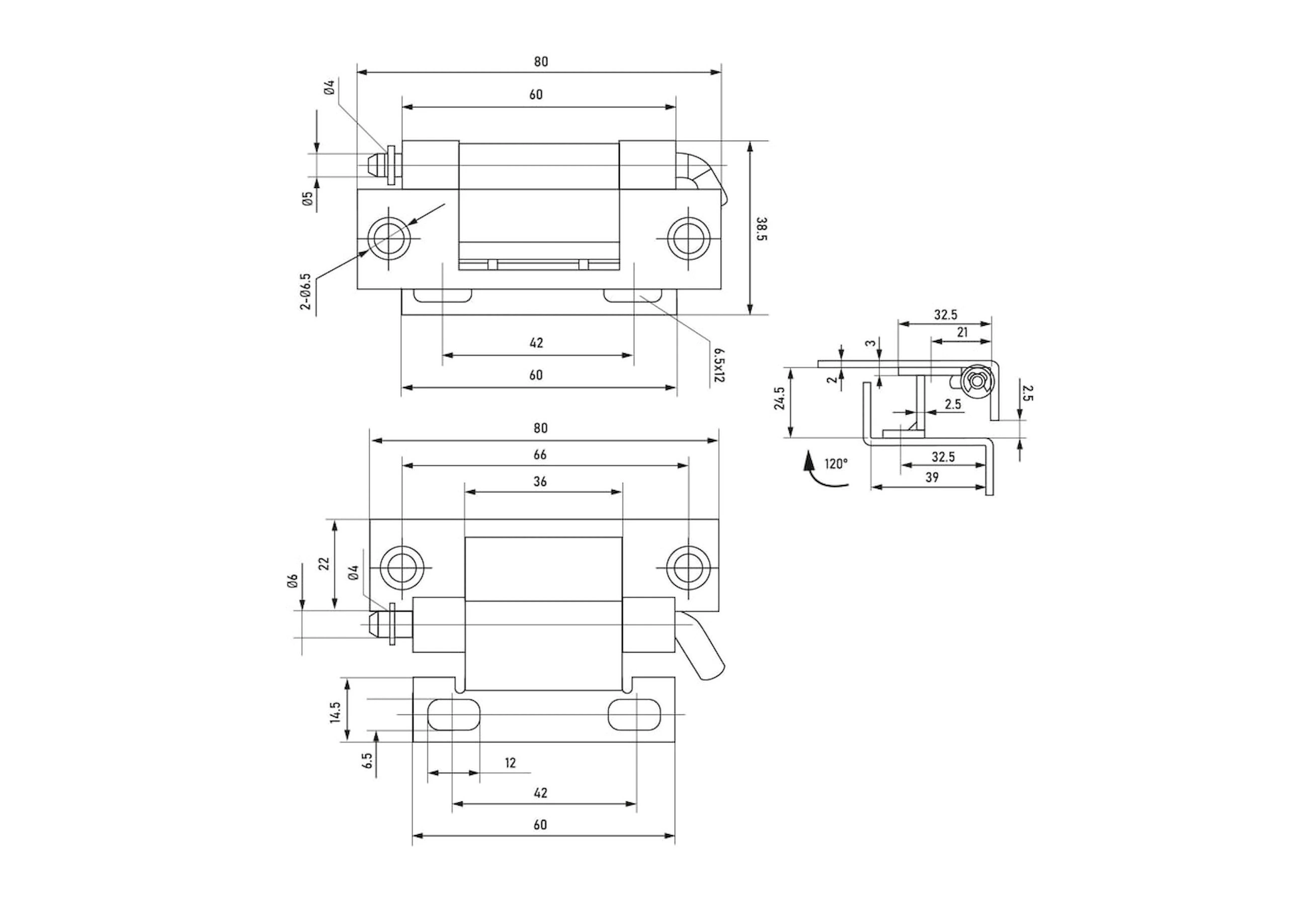 Петля потайная 372V2 — артикул CL250-2 — Чертёж Петля потайная 372V2 — Чертёж 1