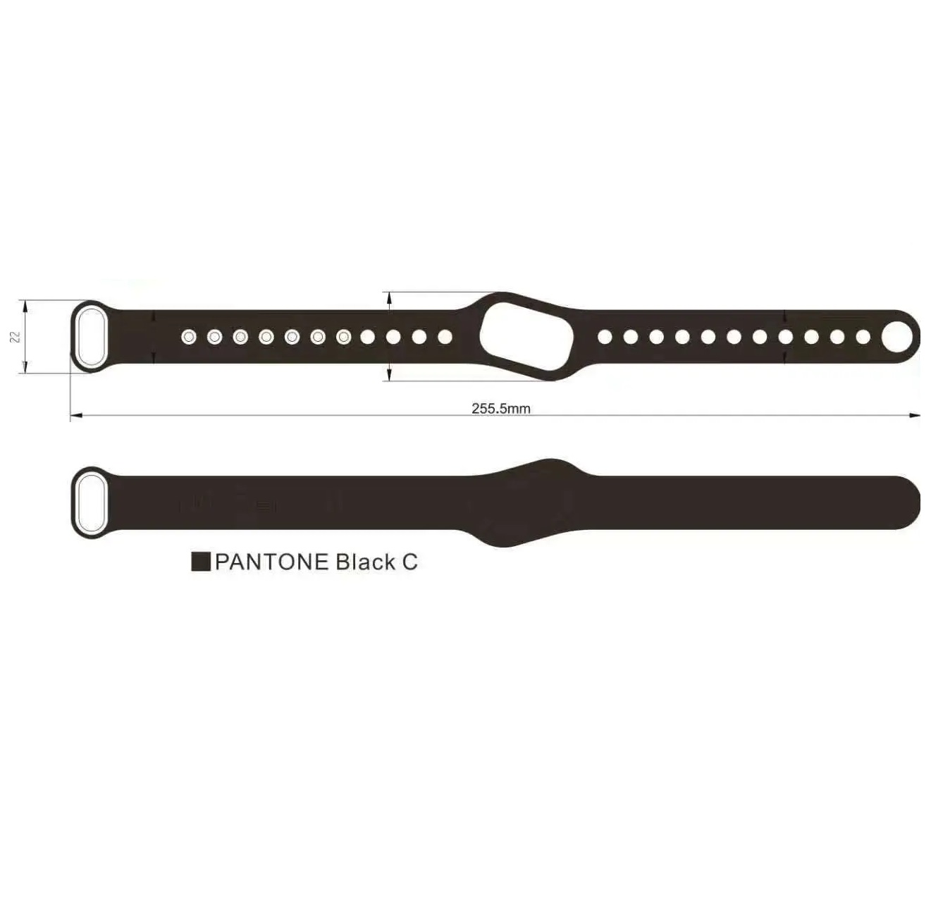 Силиконовый браслет с застежкой (Черный), Em-Marine — артикул 0433 Black — Чертёж 1